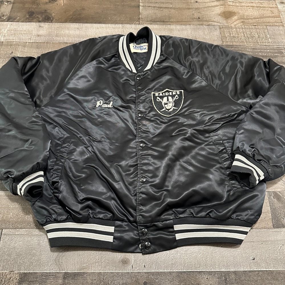 Vintage Raiders NFL Chalkline Satin Bomber Jacket Size XL - Name: Paul Enscribed